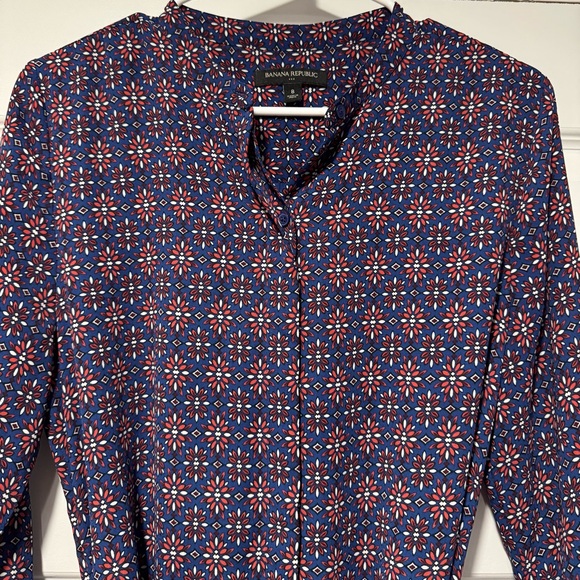 Banana Republic Blue & Red Long Sleeve Dress Functional Buttons Nursing Friendly - Picture 3 of 16